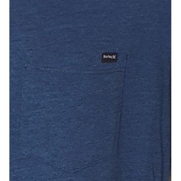 Hurley Mens Large V-Neck T-Shirt Blue Heathered Pocket Logo Casual Relaxed SS - Picture 3 of 5